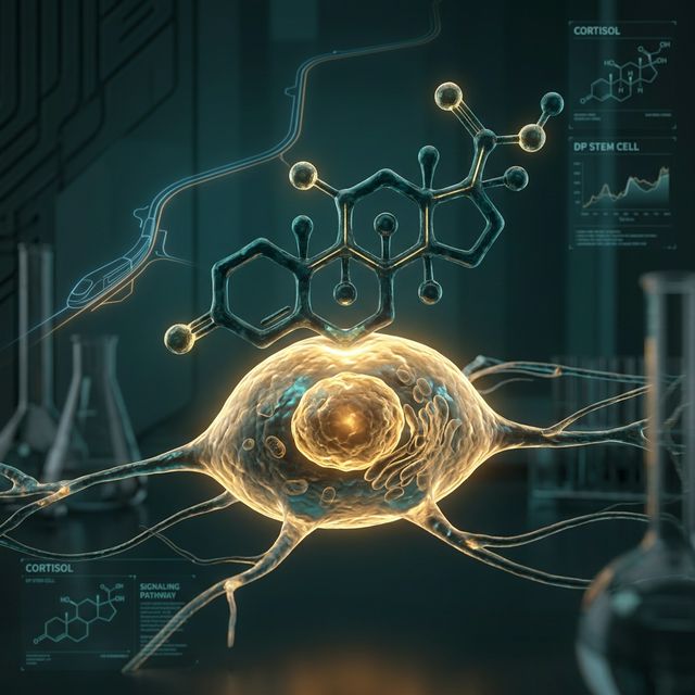 3D cortisol pathway diagram — JB customs anticipatory stress and follicle suppression mechanism