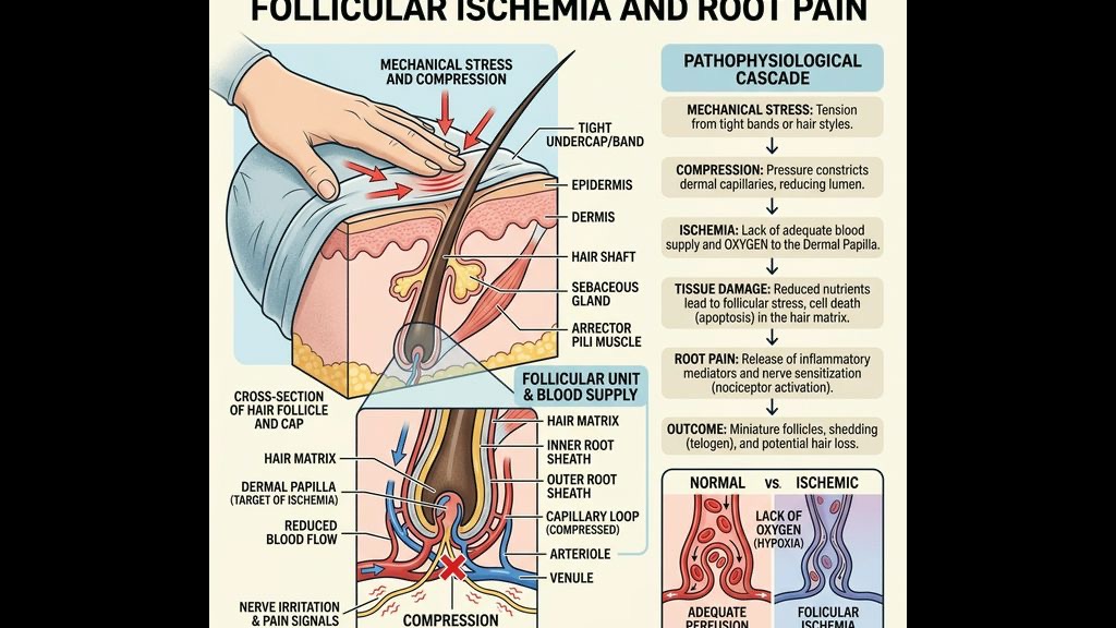 Rangkaian Kapilari Darah Tersumbat Akibat Tarikan (Iskemia Folikel)