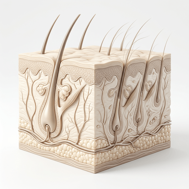 3D diagram folikel rambut menunjukkan laluan kortisol menekan aktivasi stem sel folikel