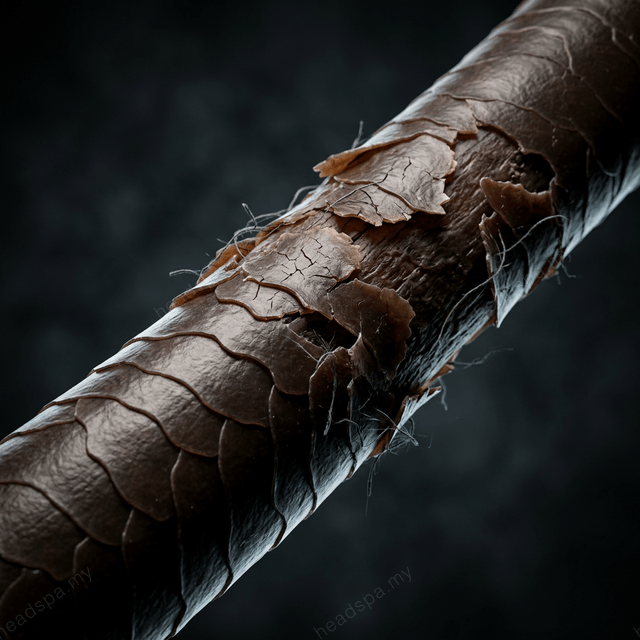 Microscopic view of cuticle damage from daily friction against cotton fibers