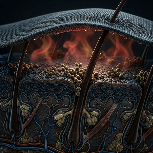 3D diagram of hijab microclimate heat and humidity occlusion causing scalp inflammation