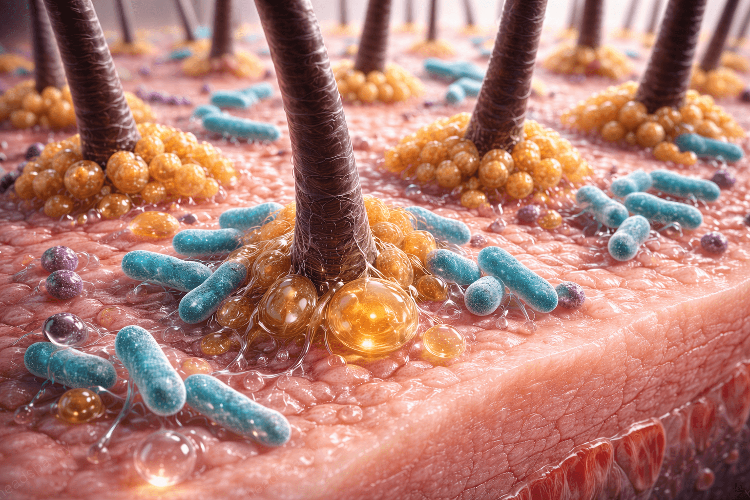Scalp microbiome showing Malassezia distribution and sebum interaction