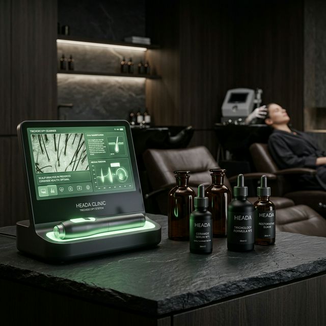 Clinical luxury head spa treatment room JB — trichoscopy-guided scalp protocol